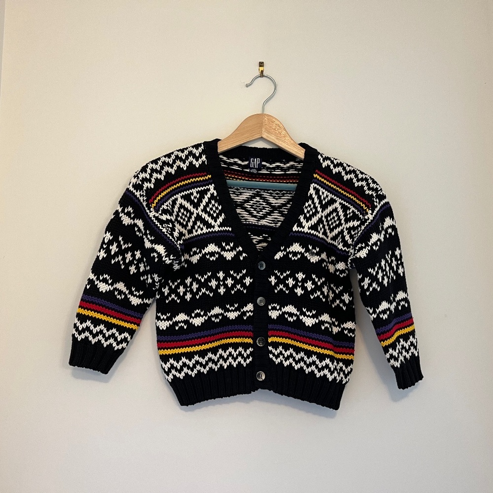 GAP cropped button up knit cardigan 100% cotton aztec print size XS - Picture 2 of 6